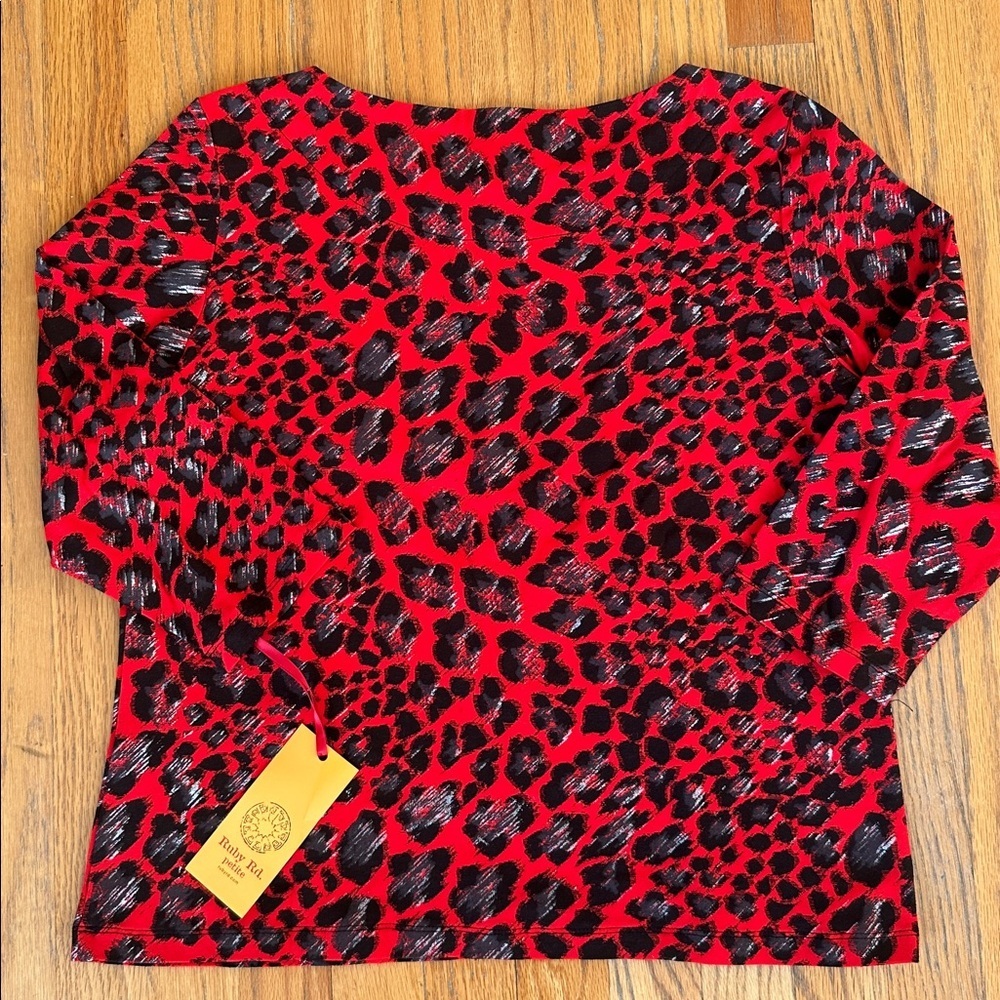 Ruby Rd. Red and Black Animal Print Top - Picture 5 of 7